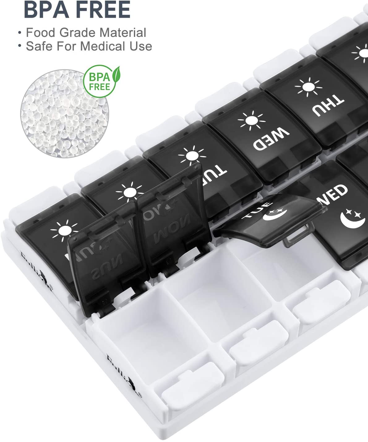 Push-Button Pop Open Design Pills Box Container Cases with Unique Black Fullicon