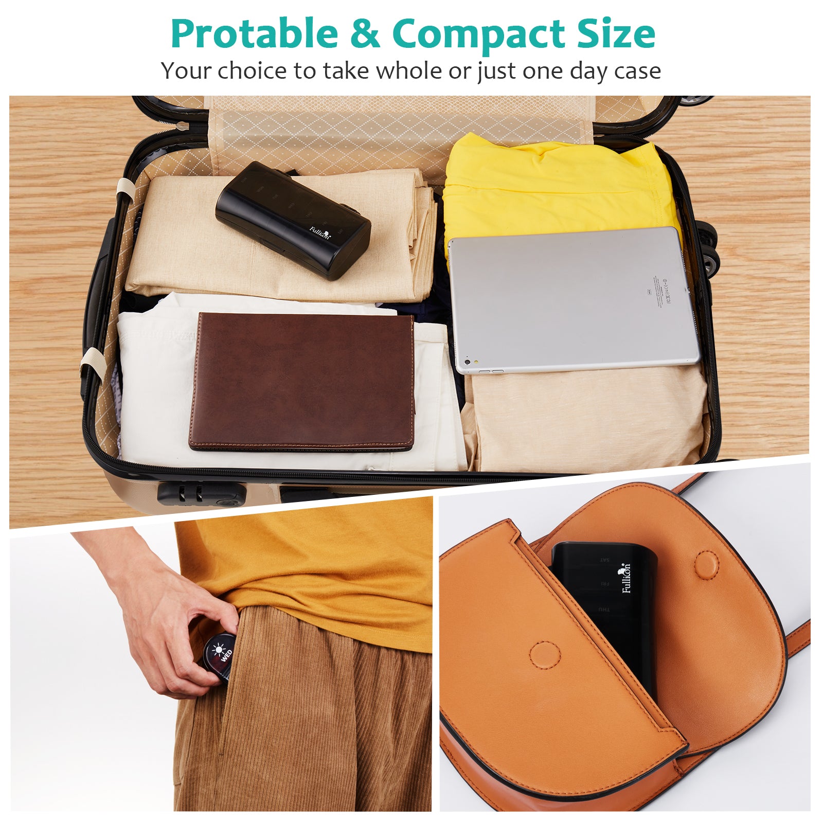 Fullicon Pill Organizer 2 Times a Day, Weekly Pill Box AM PM, Removable Medicine Organizer, Pill Cases Twice a Day