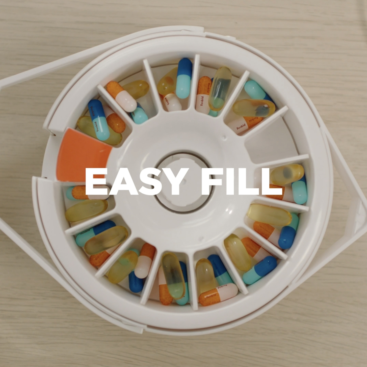 SPINDO - Fullicon Quick Fill Pill Dispenser Hanging on The Wall, Convenient Pill Dispenser with Easy Press Open Design, Large Capacity for Home & Office