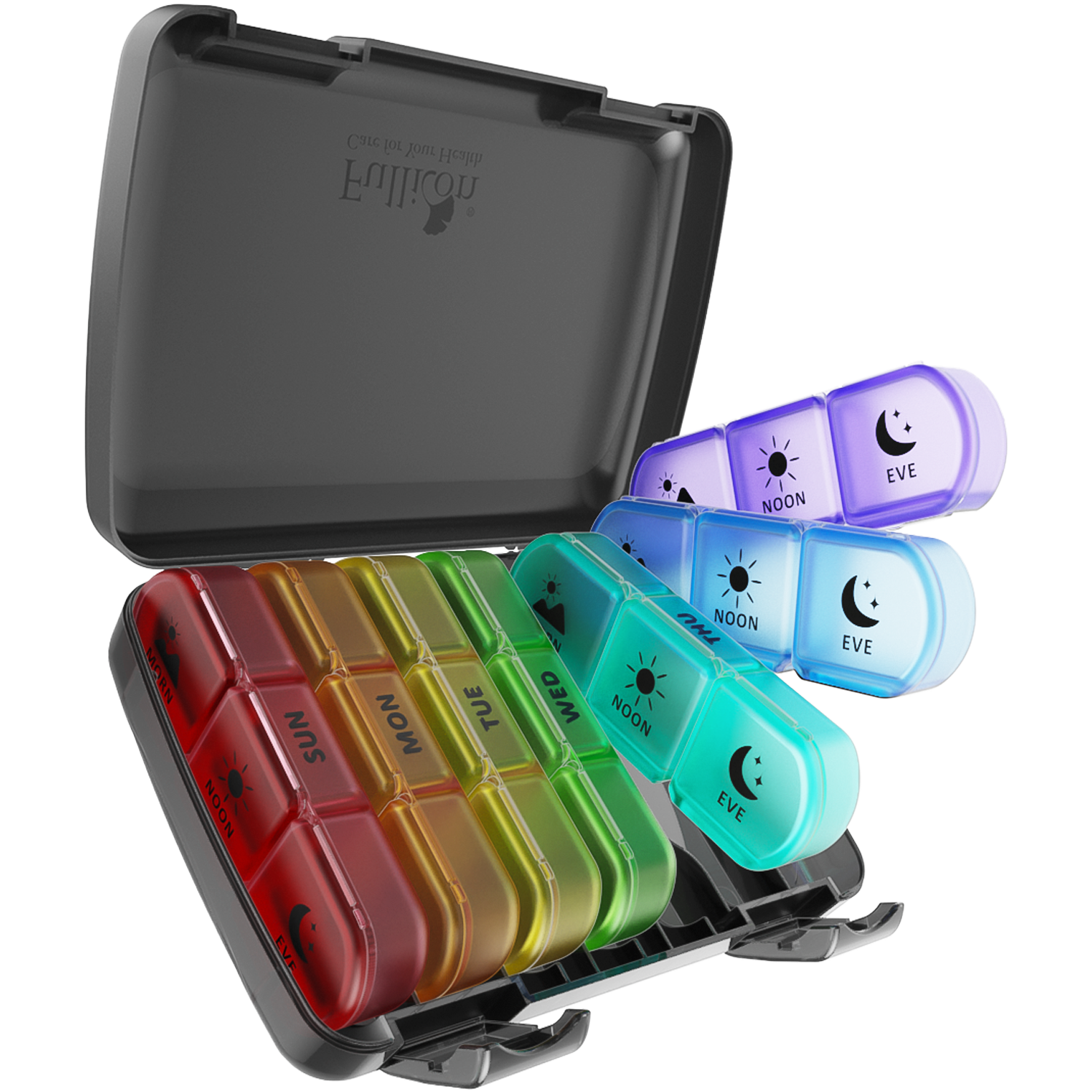 Travel Pal 3 Times a Day Extra Large Weekly Pill Case 7 Day, XL Daily Pill Box with 21 Compartments, Pill Dispenser Supplement Holder for Pills/Vitamin/Fish Oil Black Fullicon