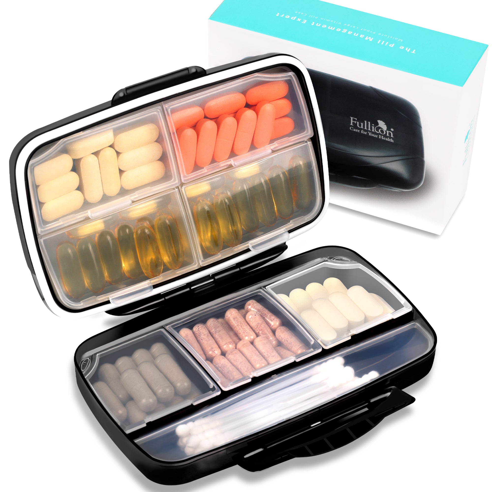 Easy to Open Travel Pill Box, Pill Case Pop Open for Vitamins, Fish Oi –  Fullicon