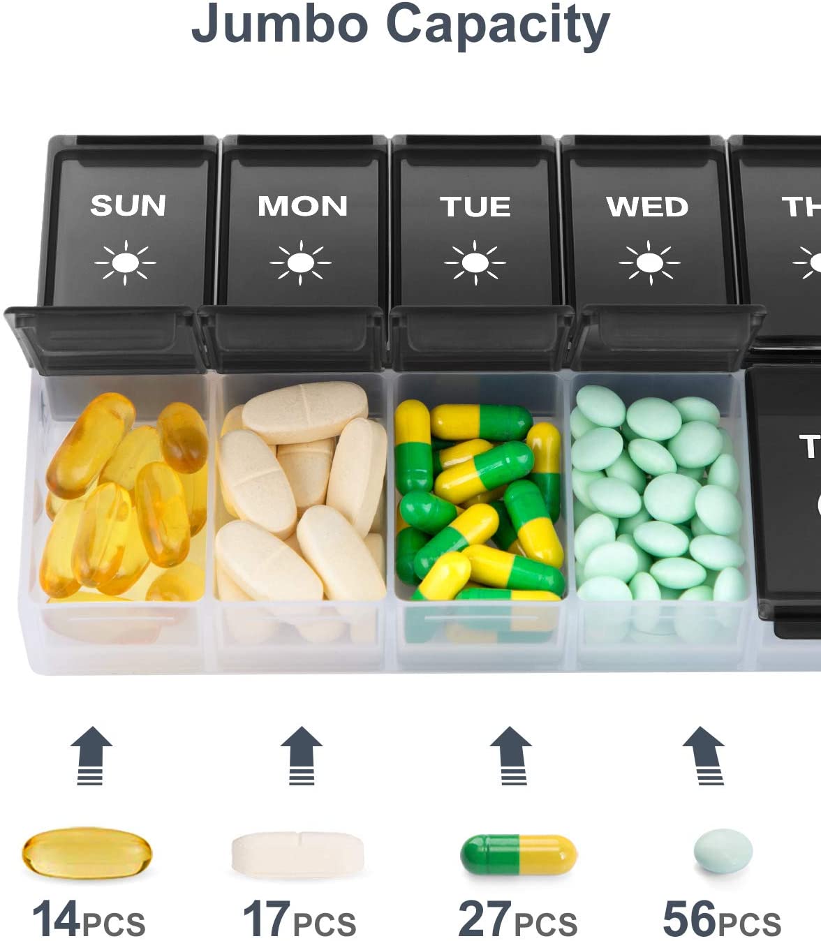 Extra Large Daily Pill Cases Oversized AM PM Pill Box Fullicon